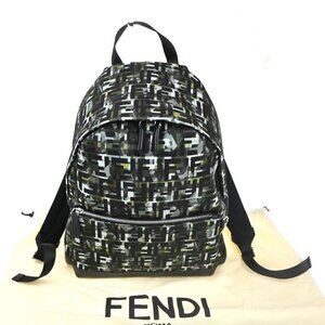 FENDI Zucca Stampa Camouff Backpack Bag Nylon Leather Black Green SHW 54RL688